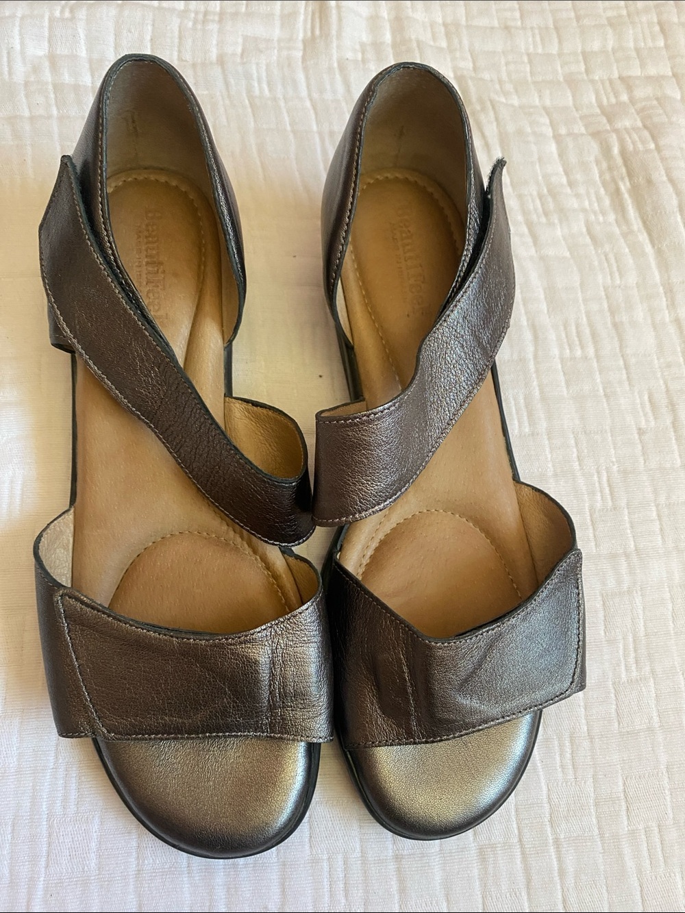 BEAUTI FEEL Metallic Brown Open-Toe Leather Sandals